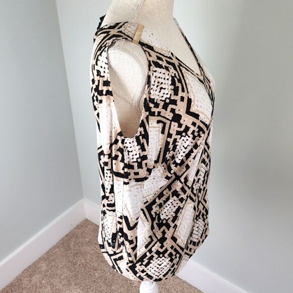 INC Cold Shoulder Gold Embellishments V Neck And Back Top Size Medium Petite - Picture 4 of 6